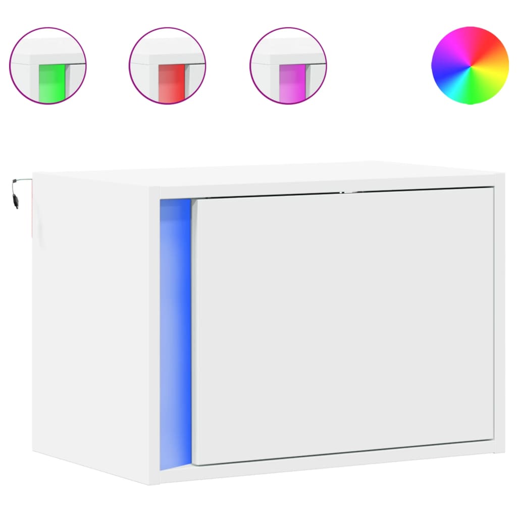 Wall-mounted Bedside Cabinet with LED Lights White 2