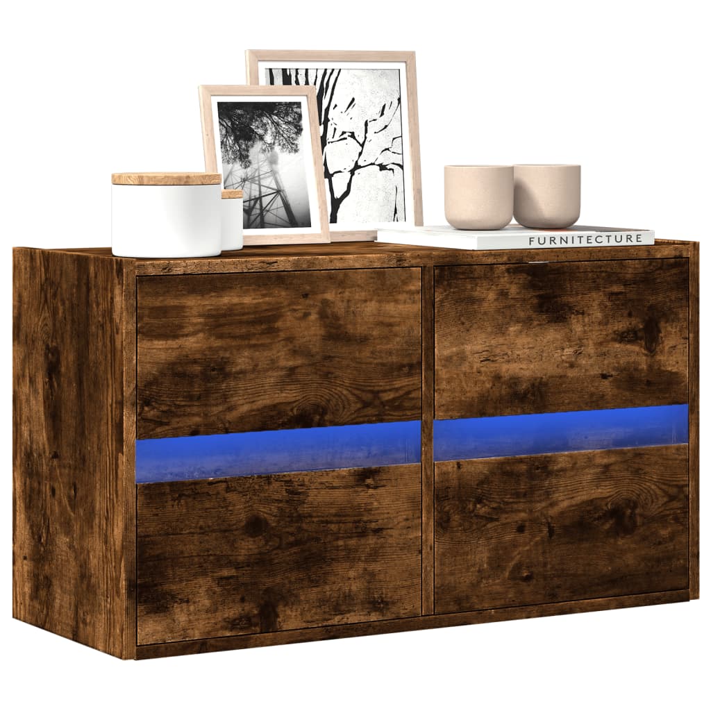 TV Wall Cabinet with LED Lights 80x31x45 cm 1 Width 80 cm Smoked oak
