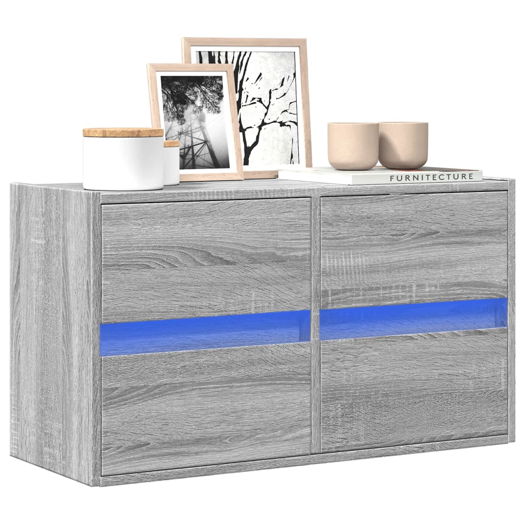 TV Wall Cabinet with LED Lights 80x31x45 cm 1 Width 80 cm Grey sonoma
