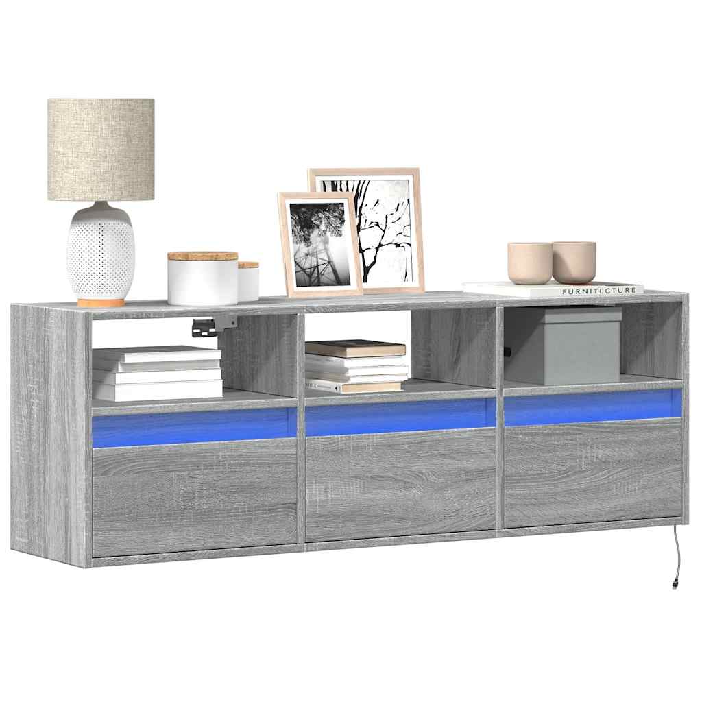 TV Wall Cabinet with LED Lights 130x31x45 cm Grey sonoma