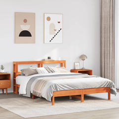 Bed Frame without Mattress Solid Wood Pine Length 190 cm Wax brown 135 cm
