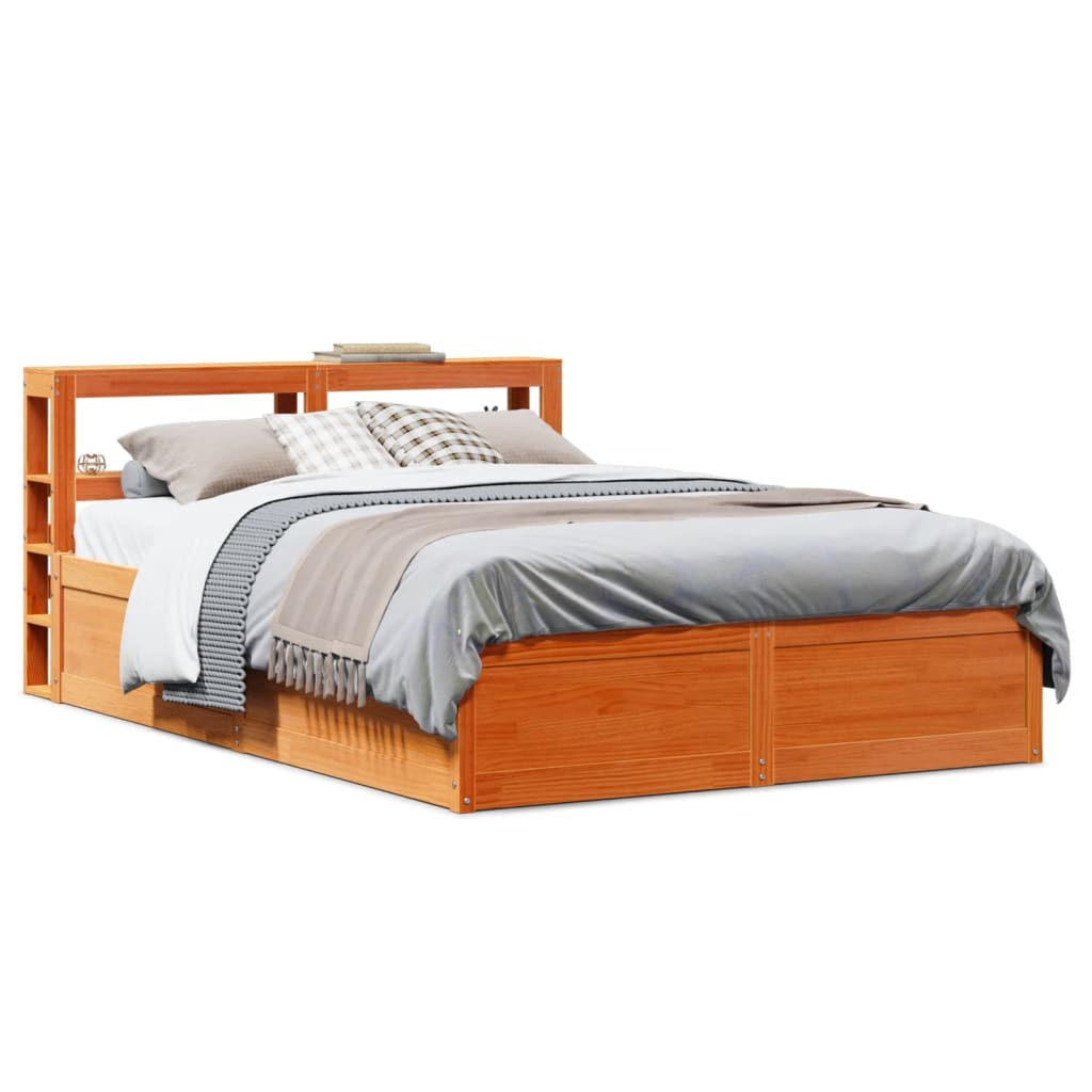 Bed Frame with Headboard Solid Wood Pine Wax brown 120 cm 200 cm