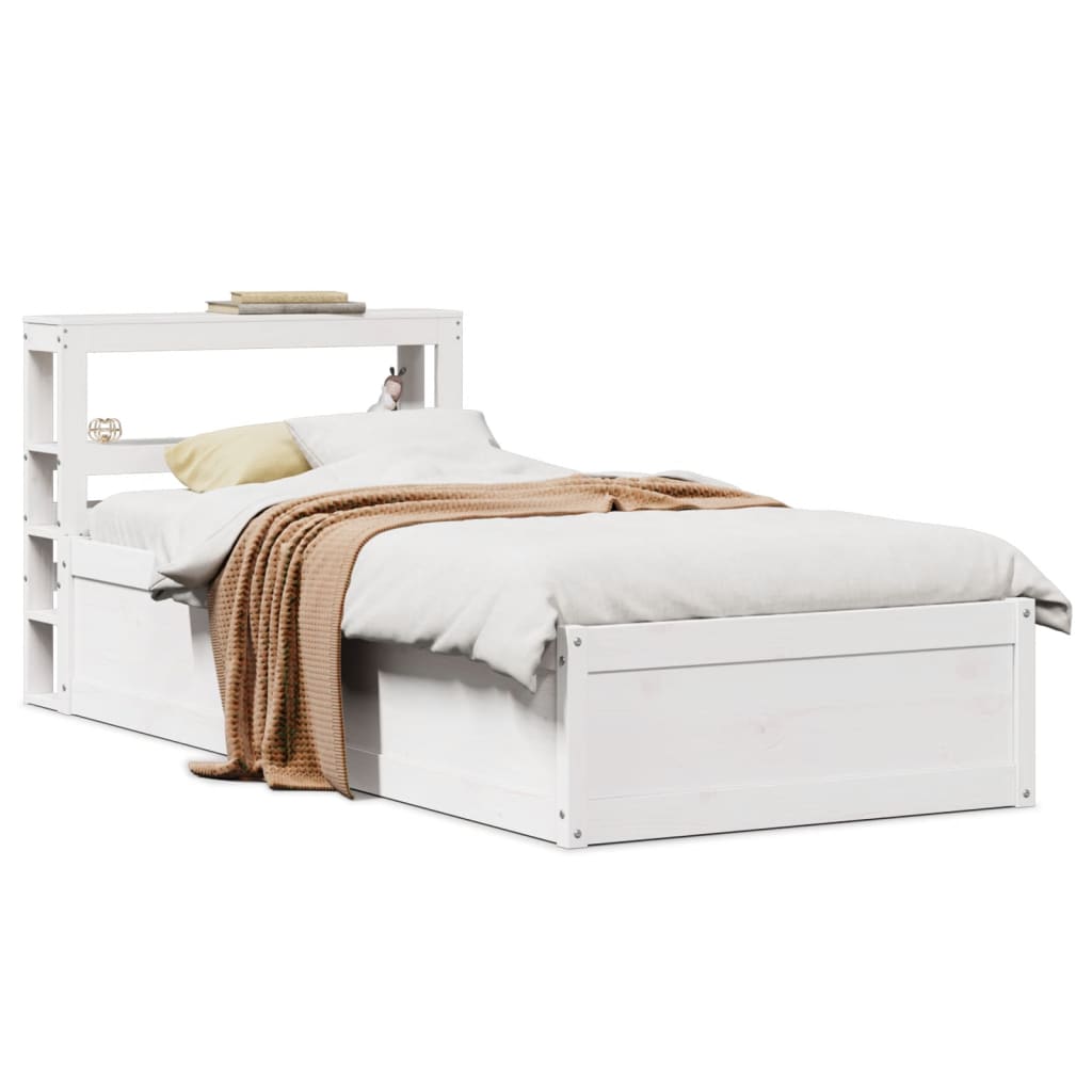 Bed Frame with Headboard Solid Wood Pine White 75 cm 190 cm