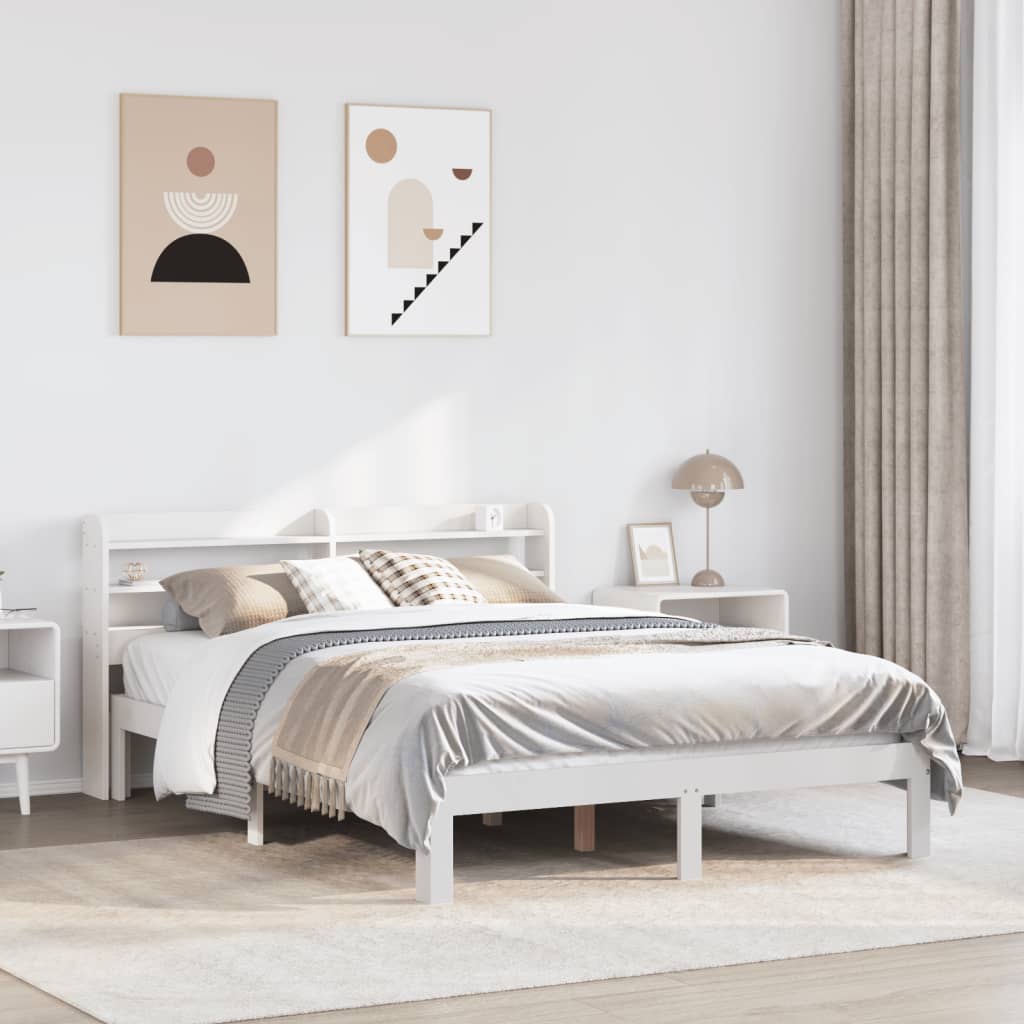 Bed Frame with Headboard without Mattress White 135 cm 190 cm