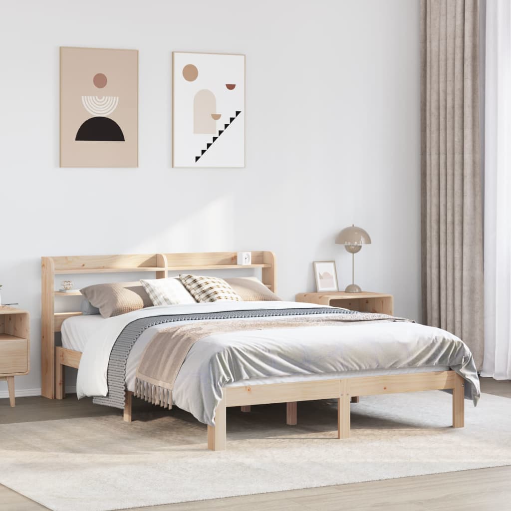 Bed Frame with Headboard without Mattress Natural 150 cm 200 cm