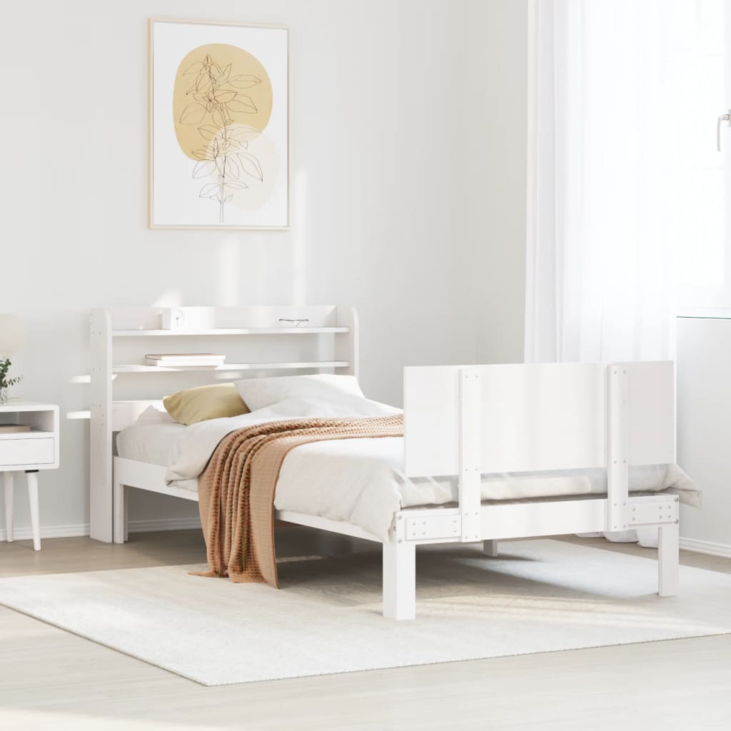 Bed Frame 2 pcs Solid Pine Wood White 100 cm 200 cm