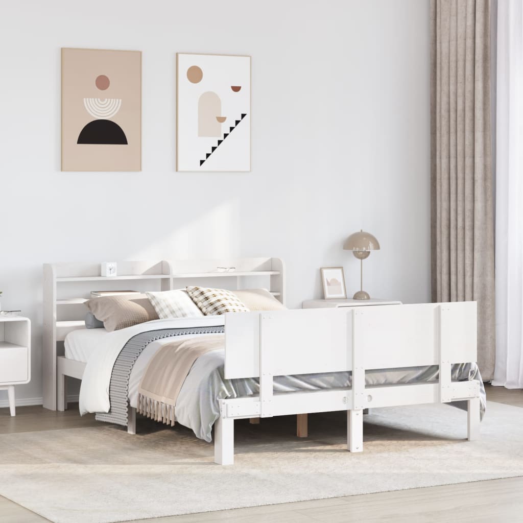 Bed Frame 2 pcs Solid Pine Wood White 150 cm 200 cm