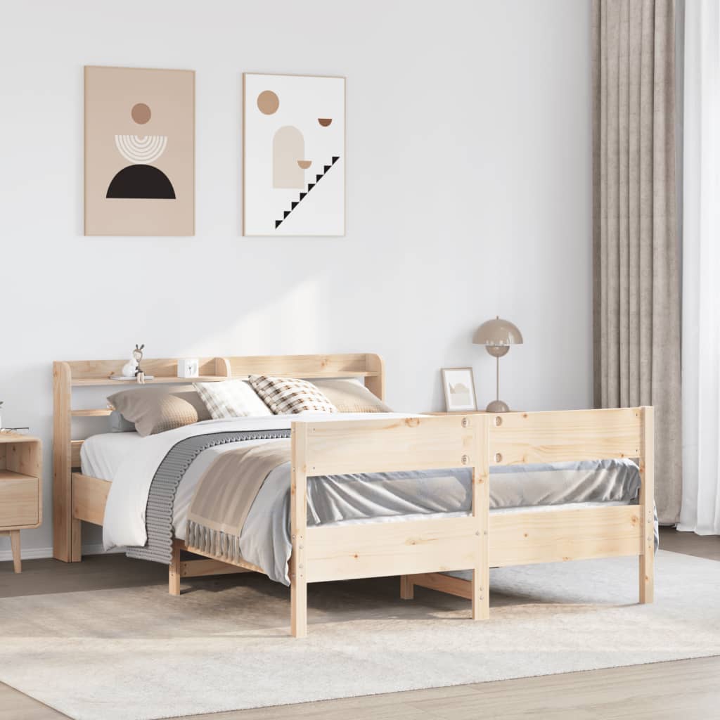 Bed Frame without Mattress Solid Wood Pine Length 200 cm Natural 150 cm