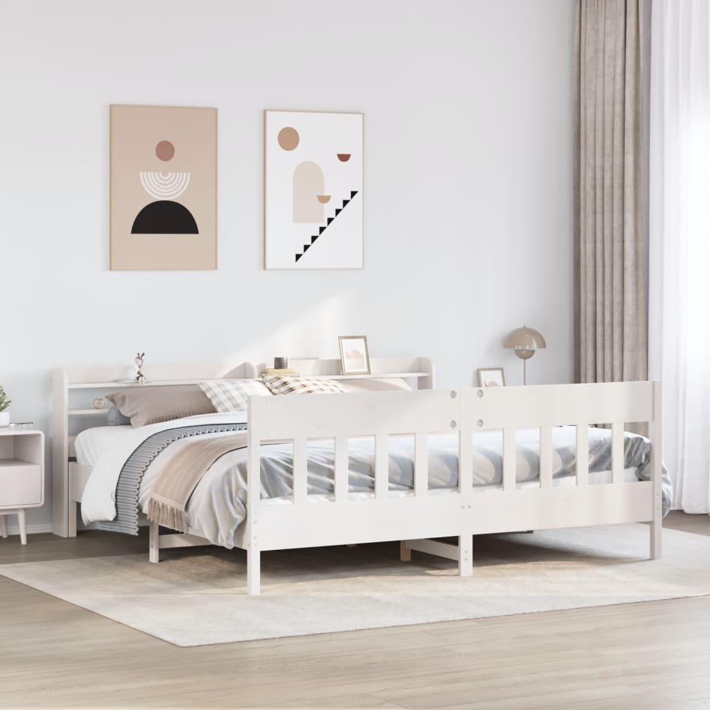 Bed Frame without Mattress Solid Wood Pine Length 200 cm White 180 cm
