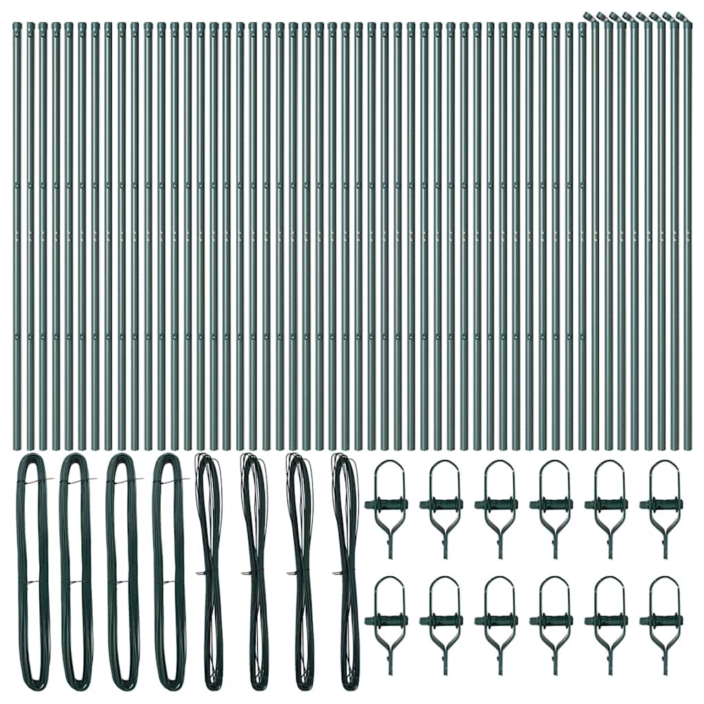 Embedded Fence Post Powder-Coated Steel Green 52 pcs 190 cm