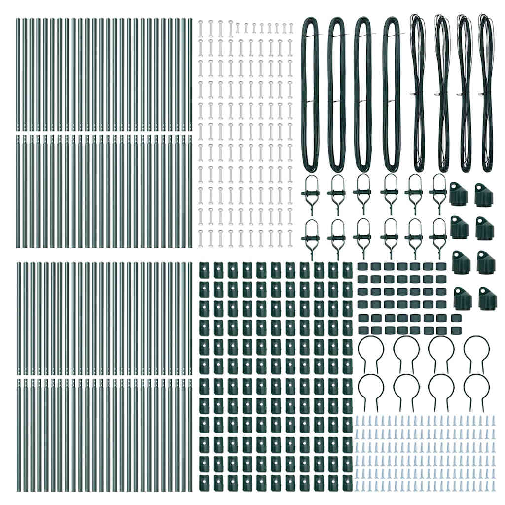 Embedded Fence Post Powder-Coated Steel Green 52 pcs 190 cm