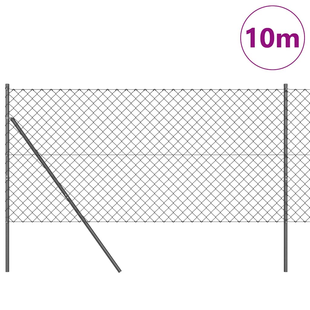 vidaXL Chainlink Fence Ground Fix 10 x 1 m PVC-Coated Steel Grey Mesh 3