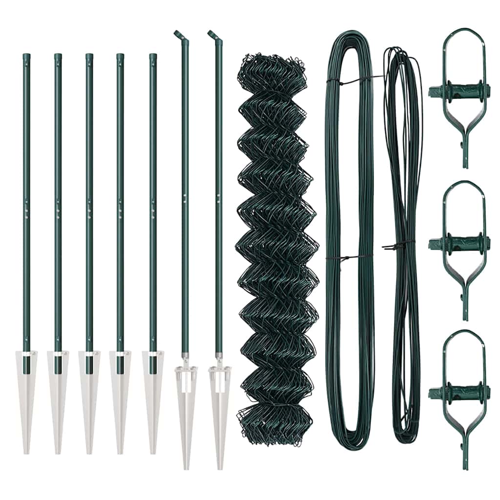 Chainlink Fence with Spikes 10 x 1 m PVC-Coated Steel mesh Size 60 x 60 mm mesh Spike Anchor Fix Green 1.4 m