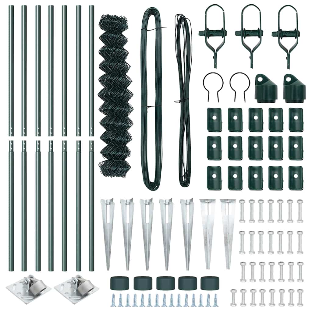 Chainlink Fence with Spikes 10 x 1 m PVC-Coated Steel mesh Size 60 x 60 mm mesh Spike Anchor Fix Green 1.4 m