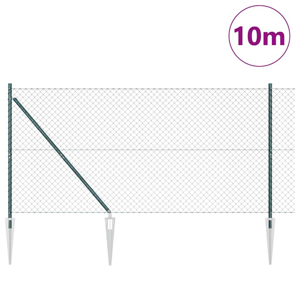 Chainlink Fence with Spikes 10 x 1 m PVC-Coated Steel mesh Size 60 x 60 mm mesh Spike Anchor Fix Green 1.4 m