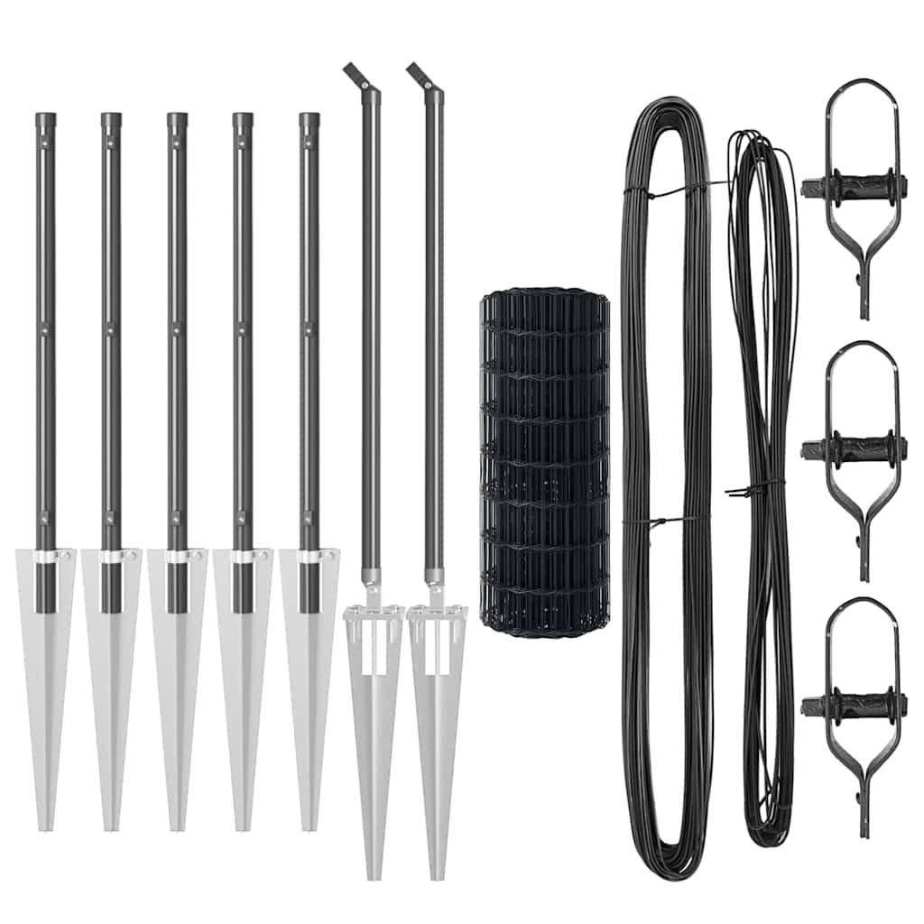 vidaXL Euro Fence with Spikes 10 x 0.6 m PVC-Coated Steel Grey Mesh 5
