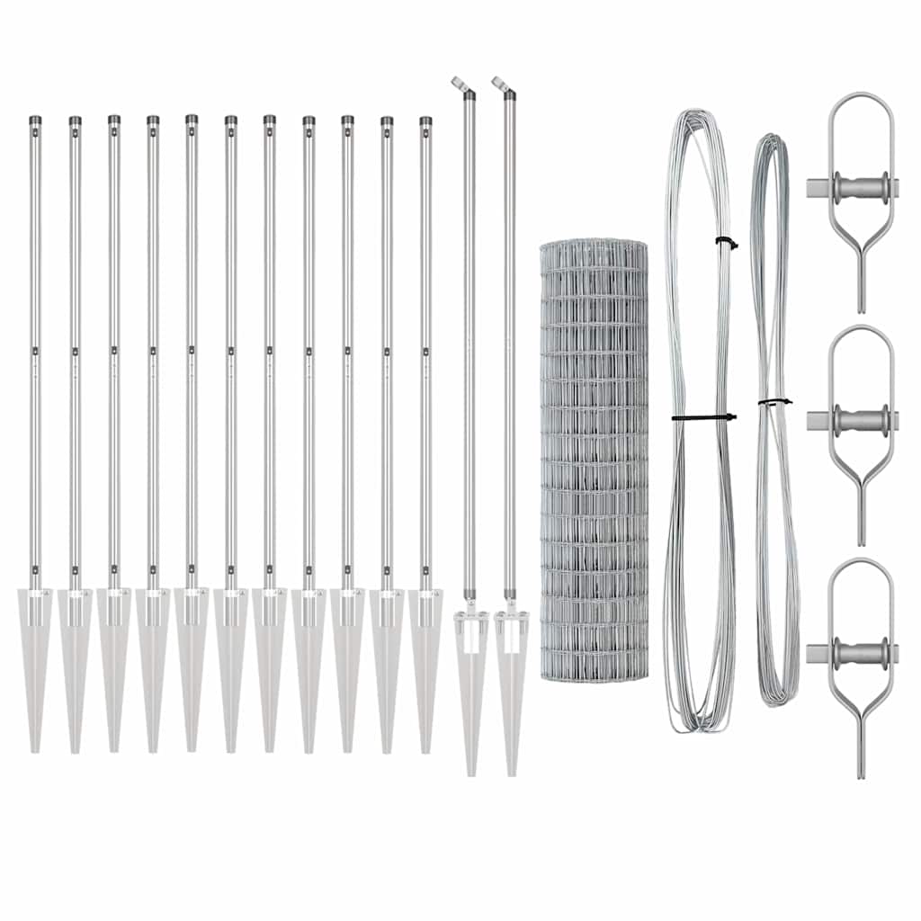 Euro Fence with Spikes 25 x 1.2 m Silver Mesh Spike Anchor Fix Galvanised Steel 76 x 64 mm mesh
