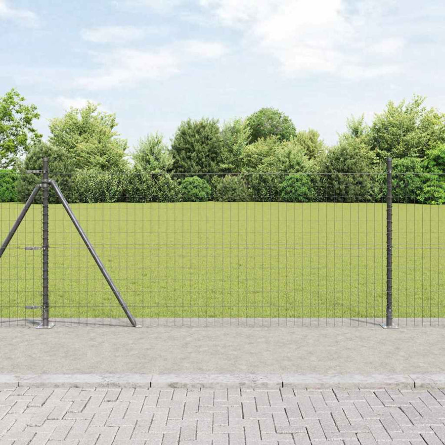 Euro Fence with Concrete Base PVC-Coated Steel Grey