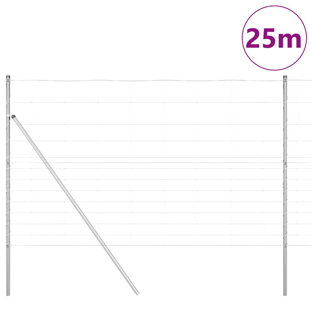 Welded Wire Fence 25 x 1.5 m Galvanised Steel Silver Ground Fix 30 cm (13 wires)