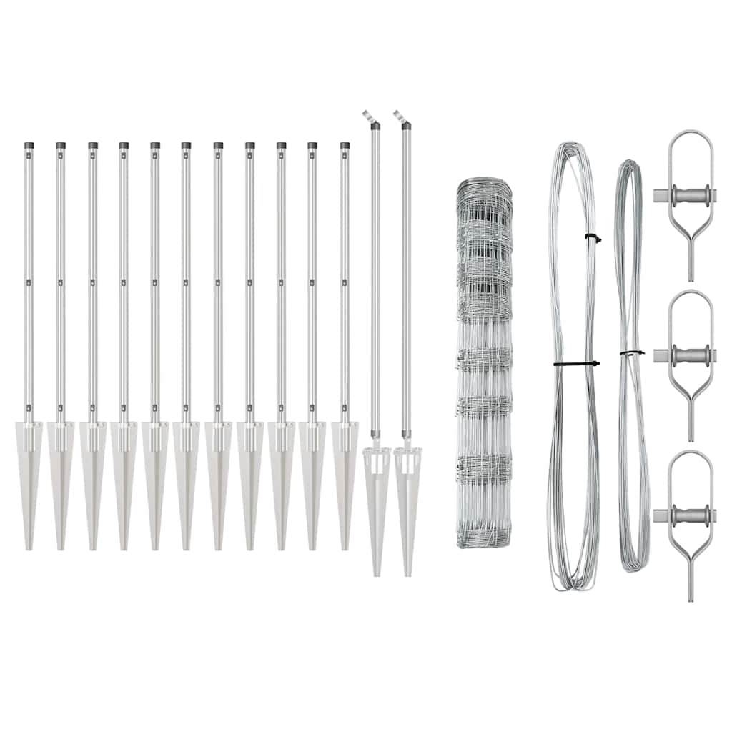 Welded Wire Fence with Spikes 25 x 1 m Galvanised Steel Silver Spike Anchor Fix 30 cm (8 wires)