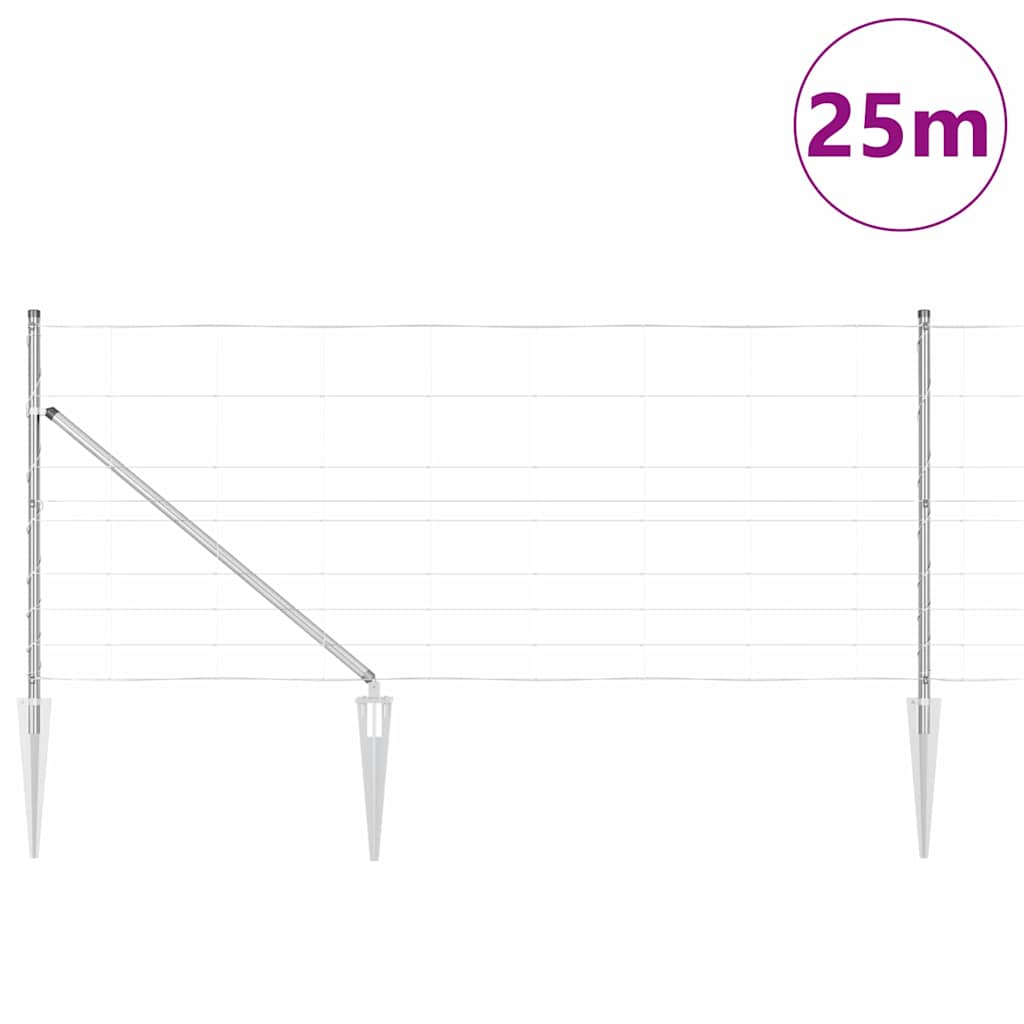Welded Wire Fence with Spikes 25 x 1 m Galvanised Steel Silver Spike Anchor Fix 30 cm (8 wires)