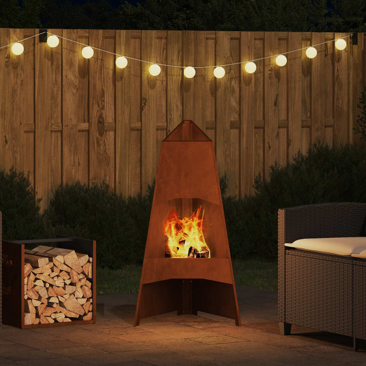 vidaXL Fire Bowl Rusty 50 x 50 x 95 cm Weathering Steel 4