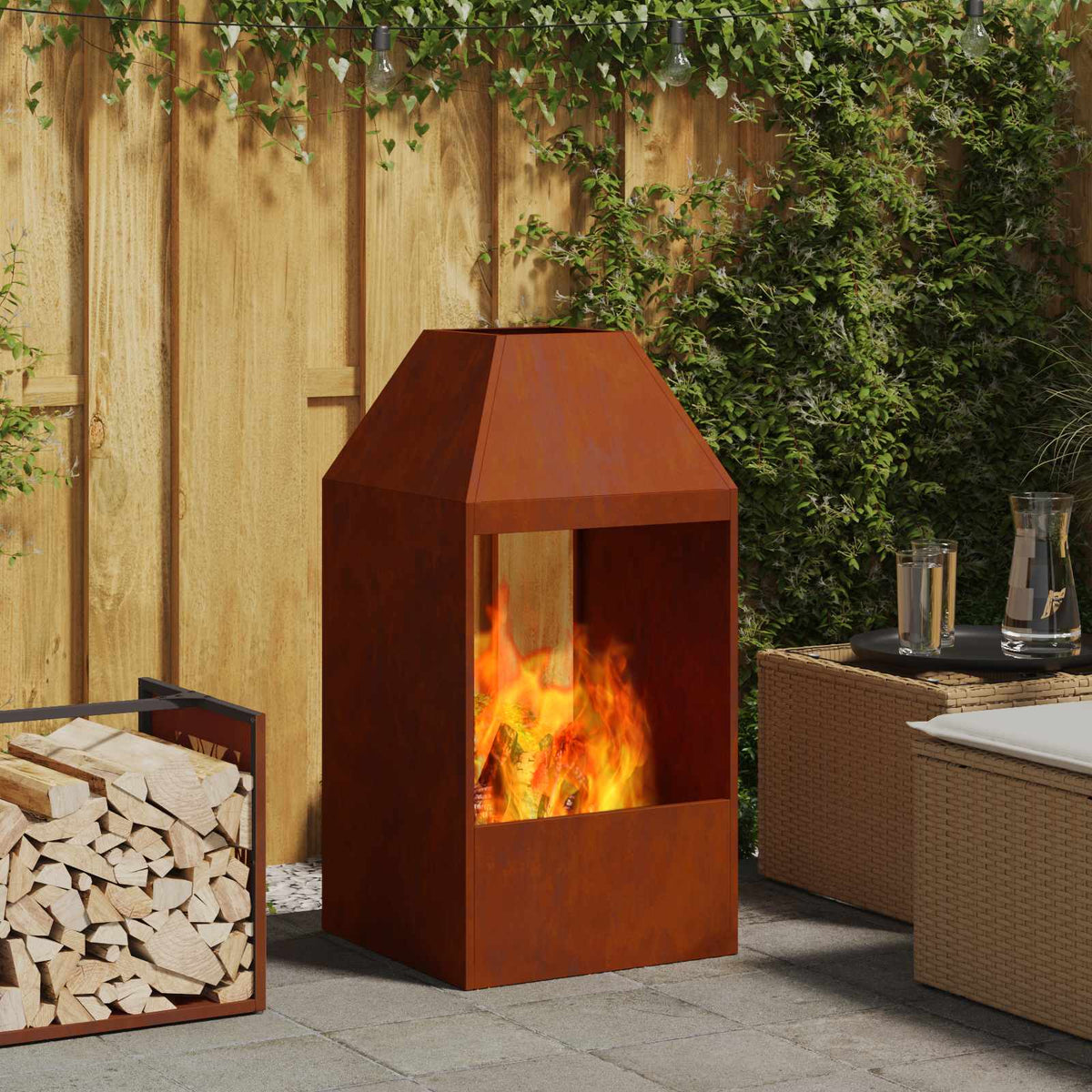 Fire Bowl Black 50 x 50 x 100 cm Weathering Steel Weathering steel/brown without side cut-out pattern