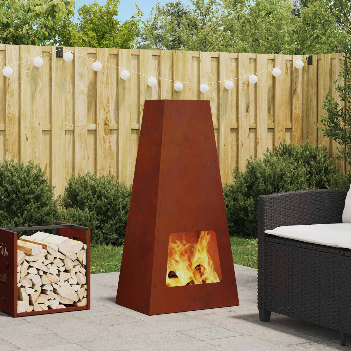 Fire Bowl Black 50 x 35 x 100 cm Weathering Steel Weathering steel/brown