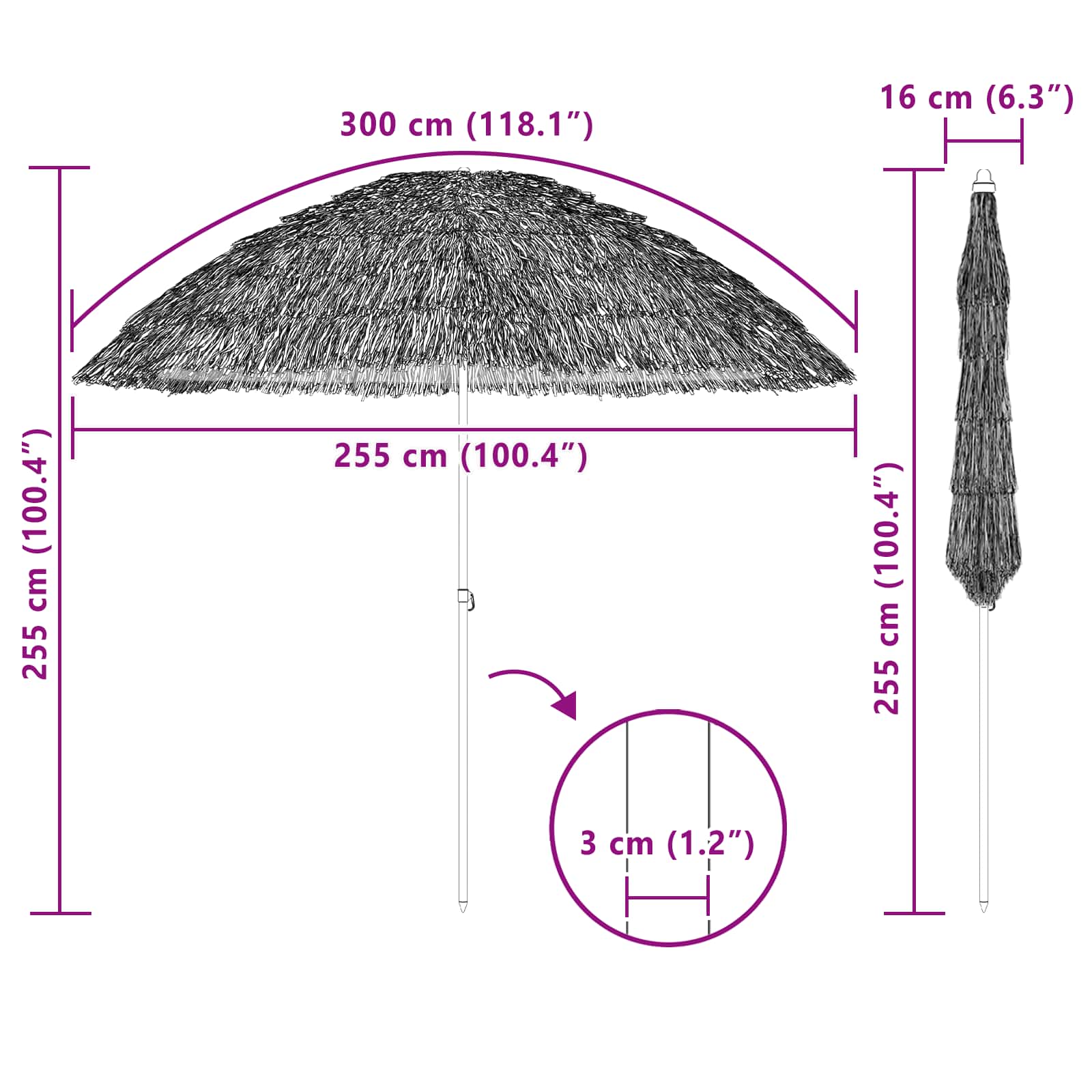 vidaXL Beach Parasol 255 x 255 x 255 cm Polyester and Steel Natural 5