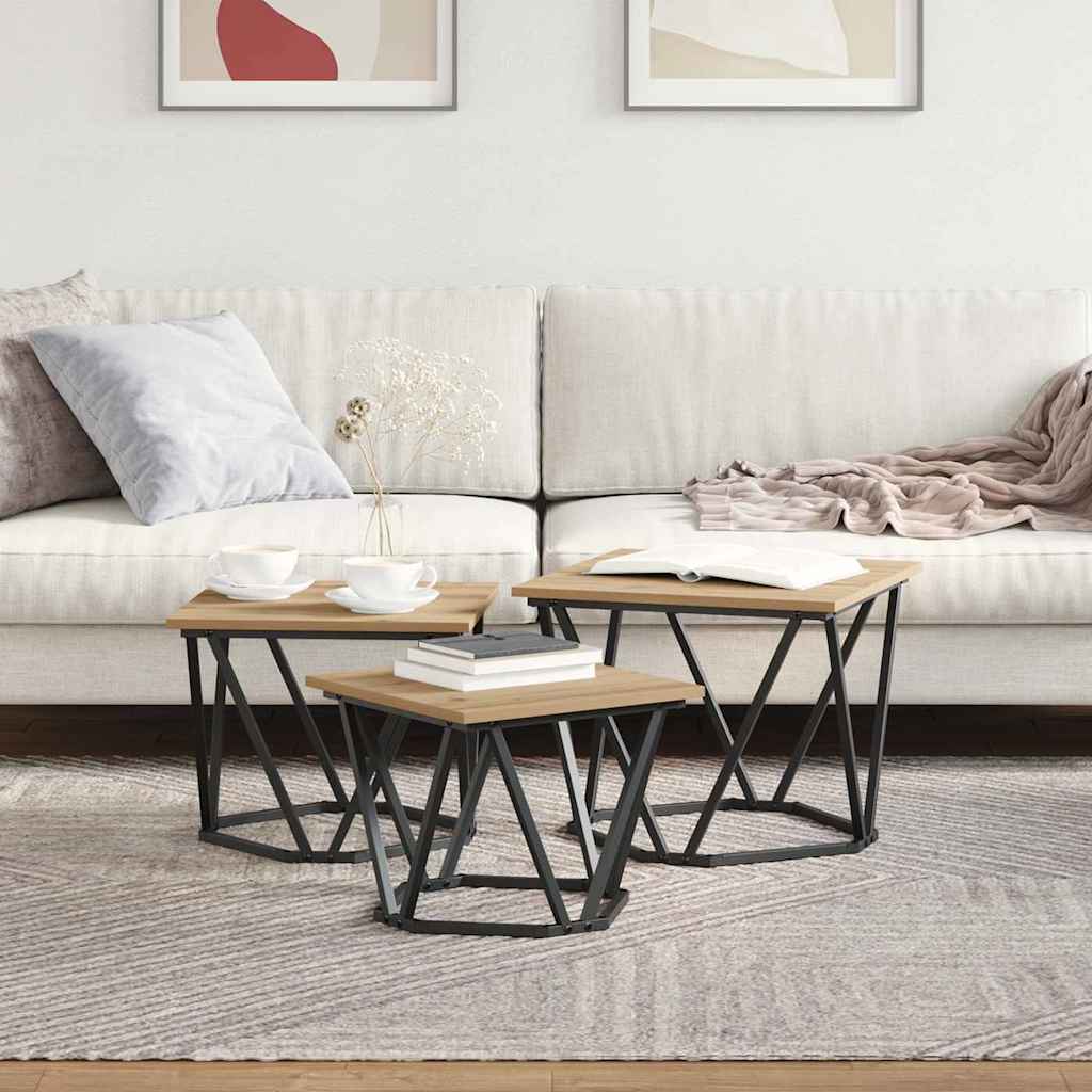 vidaXL Coffee Table 3 pcs Artisan Oak 50 x 50 x 40 cm 4