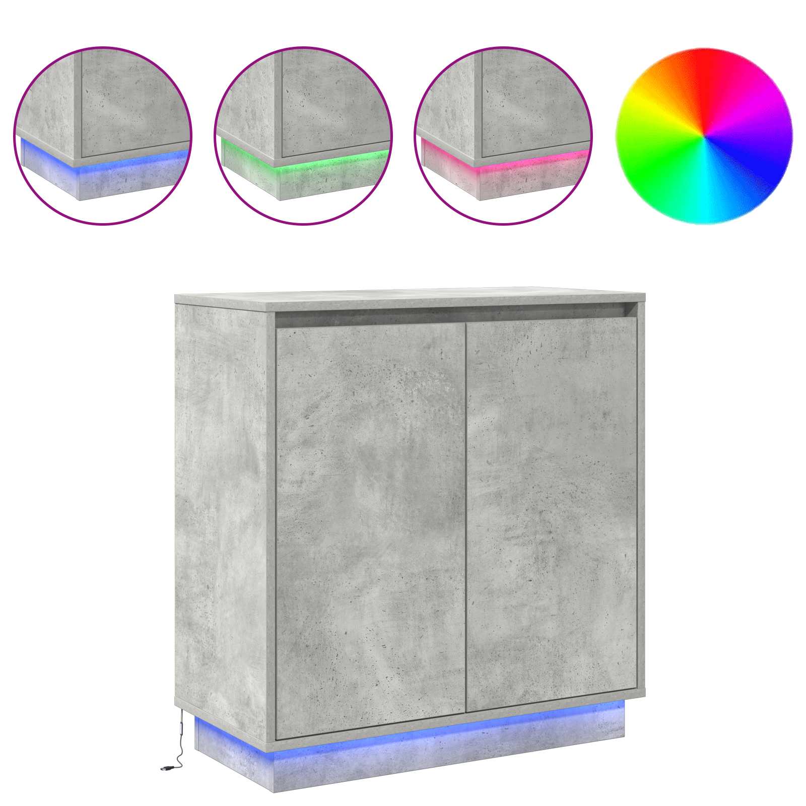 vidaXL LED Sideboard Concrete Grey 71 x 34.5 x 75 cm Engineered Wood 4
