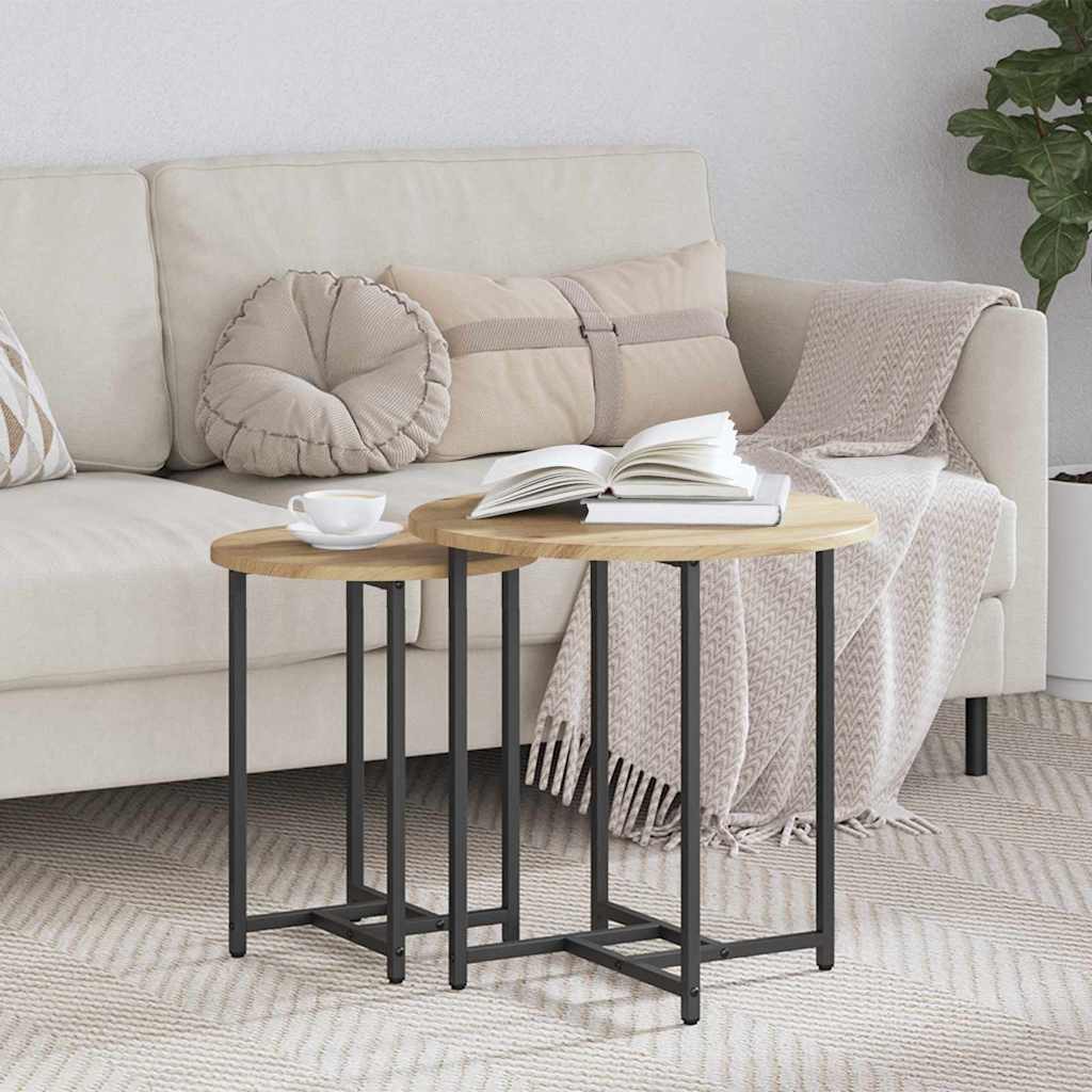 vidaXL Side Table Set 2 pcs Artisan Oak and Black 50 x 50 x 50 cm 1