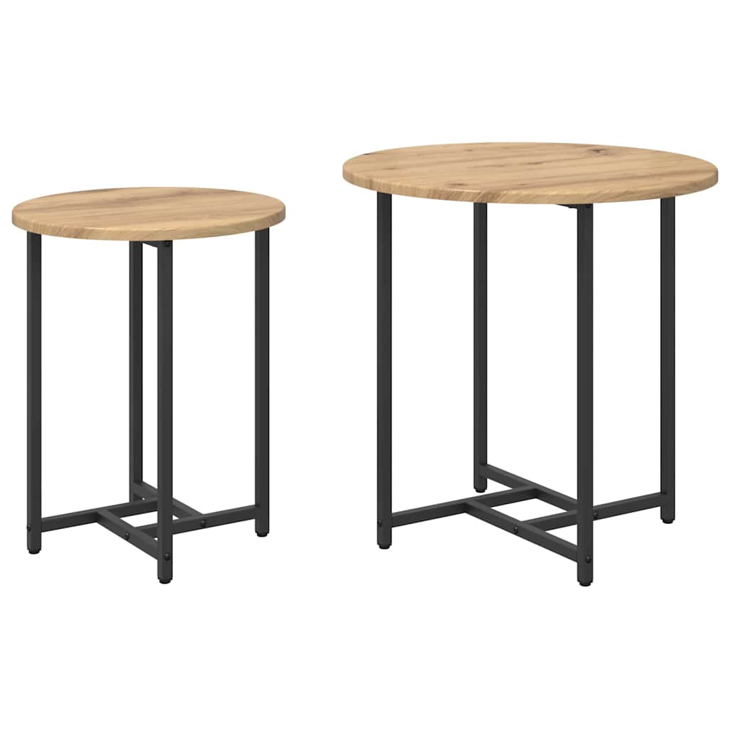 vidaXL Side Table Set 2 pcs Artisan Oak and Black 50 x 50 x 50 cm 2