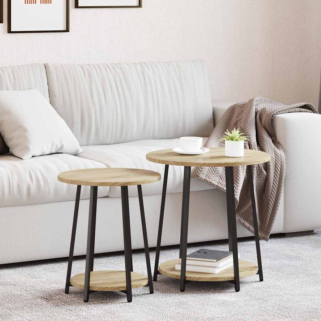 vidaXL Side Table Set 2 pcs Sonoma Oak and Black 50 x 50 x 51 cm 1
