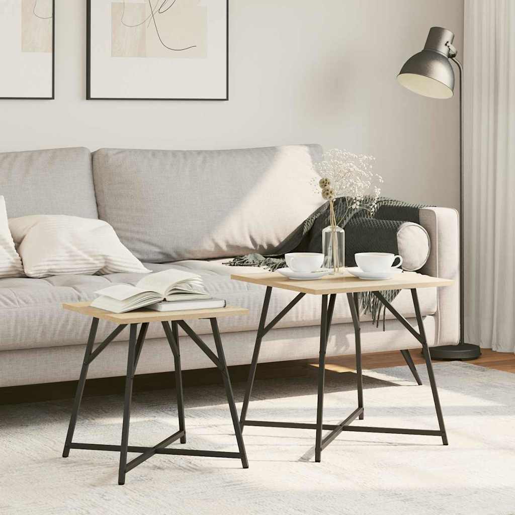 vidaXL Side Table Set 2 pcs Sonoma Oak and Black 50 x 50 x 50 cm 1