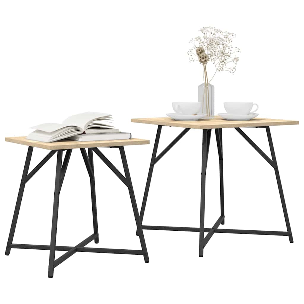 vidaXL Side Table Set 2 pcs Sonoma Oak and Black 50 x 50 x 50 cm 3