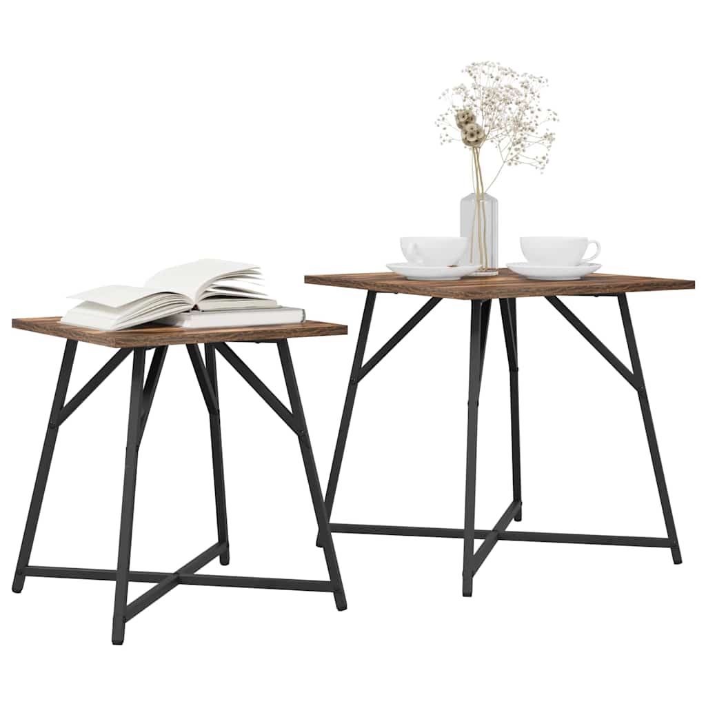 vidaXL Side Table Set 2 pcs Smoked Oak and Black 50 x 50 x 50 cm 3