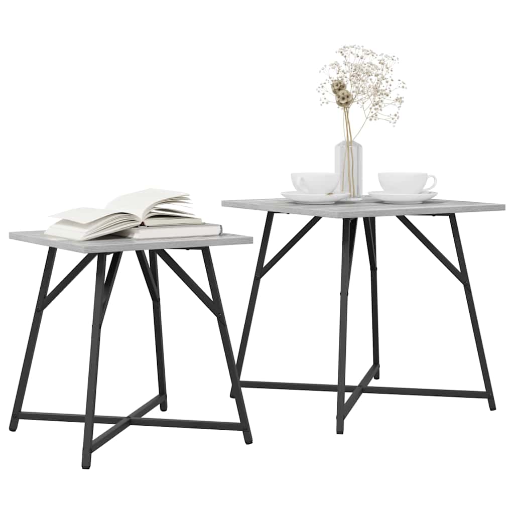vidaXL Side Table Set 2 pcs Grey Sonoma and Black 50 x 50 x 50 cm 3