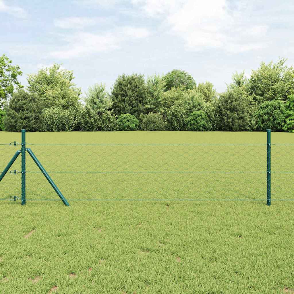 vidaXL Hexagonal Fence Ground Fix 10 x 0.4 m PVC-Coated Steel Green 1