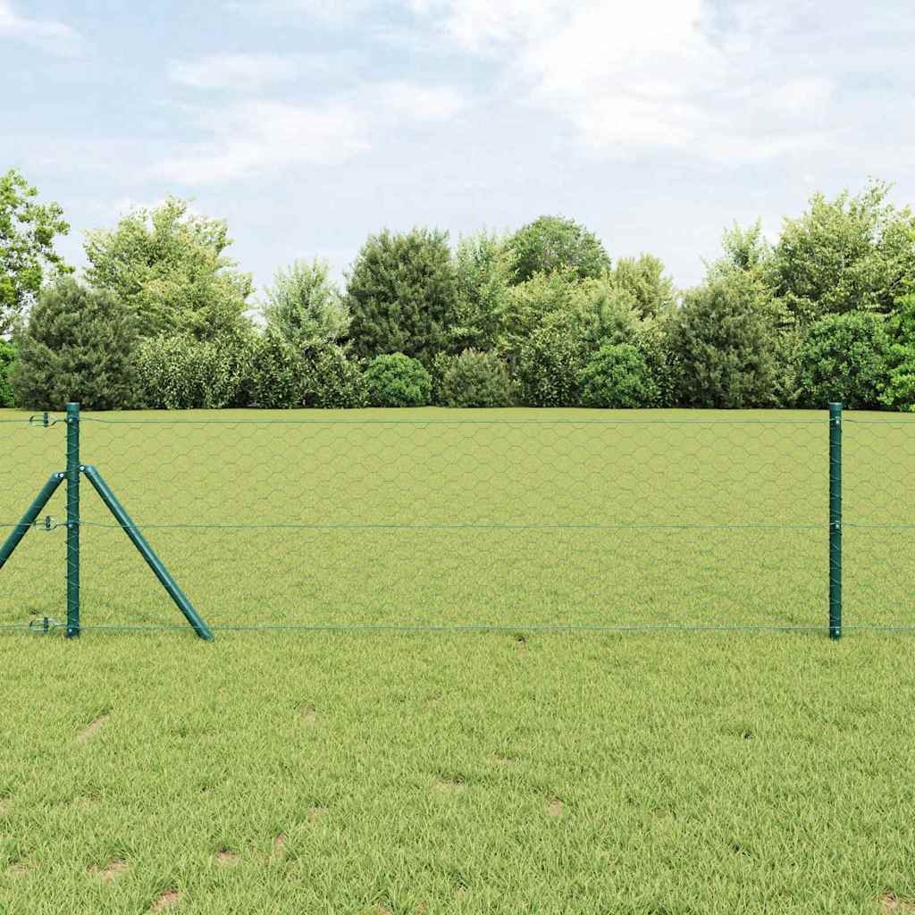 vidaXL Hexagonal Fence Ground Fix 10 x 0.6 m PVC-Coated Steel Green 1