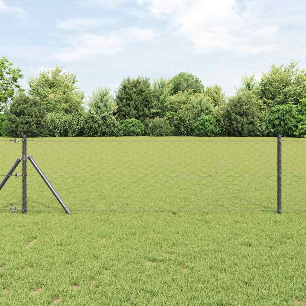 vidaXL Hexagonal Fence Ground Fix 10 x 0.6 m PVC-Coated Steel Grey 1