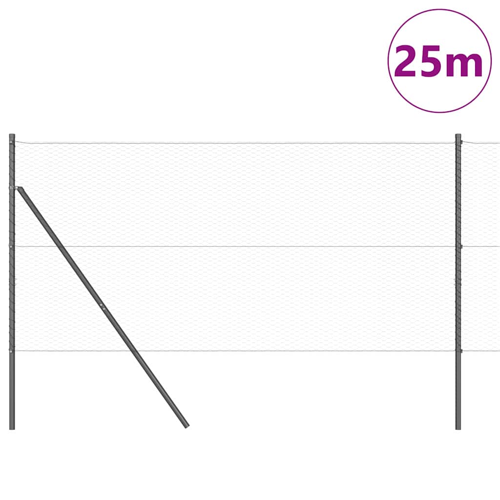 Hexagonal Fence Ground Fix 25 x 0.4 m PVC-Coated Steel mesh Size 25 mm mesh Grey 1 m