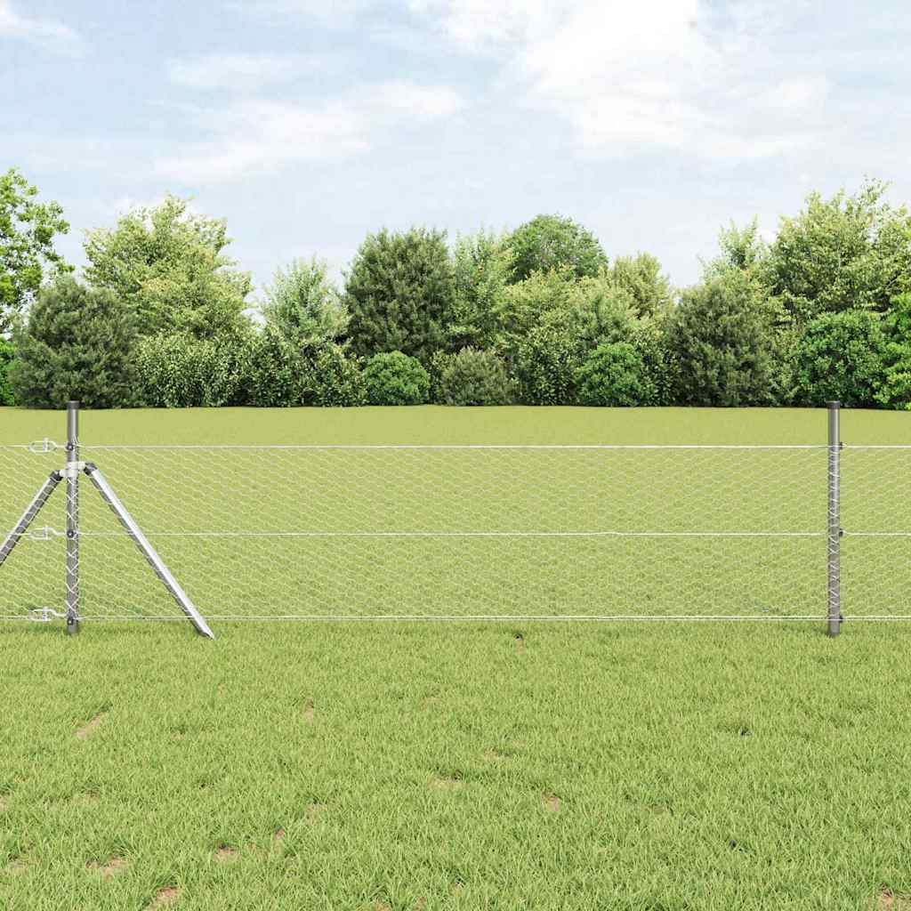 vidaXL Hexagonal Fence Ground Fix 25 x 0.4 m Galvanised Steel Silver 1