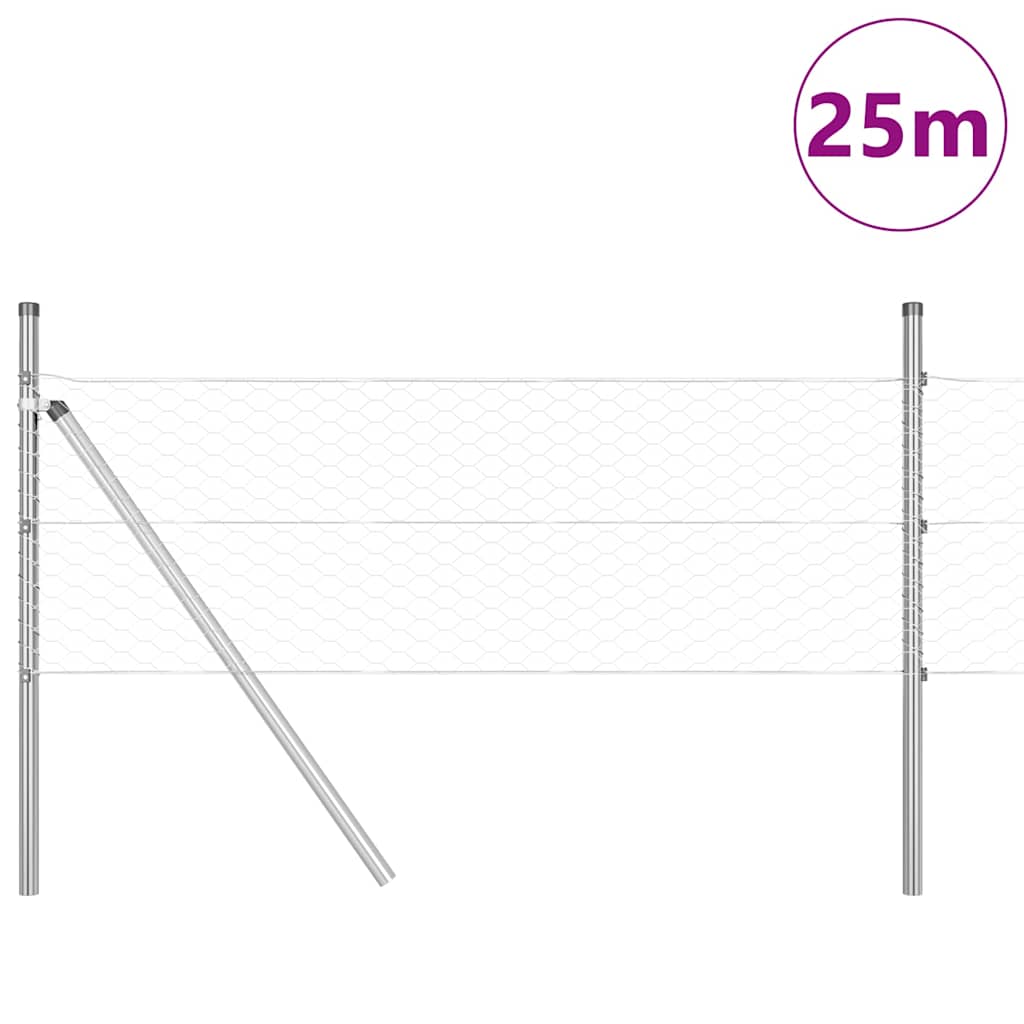 vidaXL Hexagonal Fence Ground Fix 25 x 0.4 m Galvanised Steel Silver 3