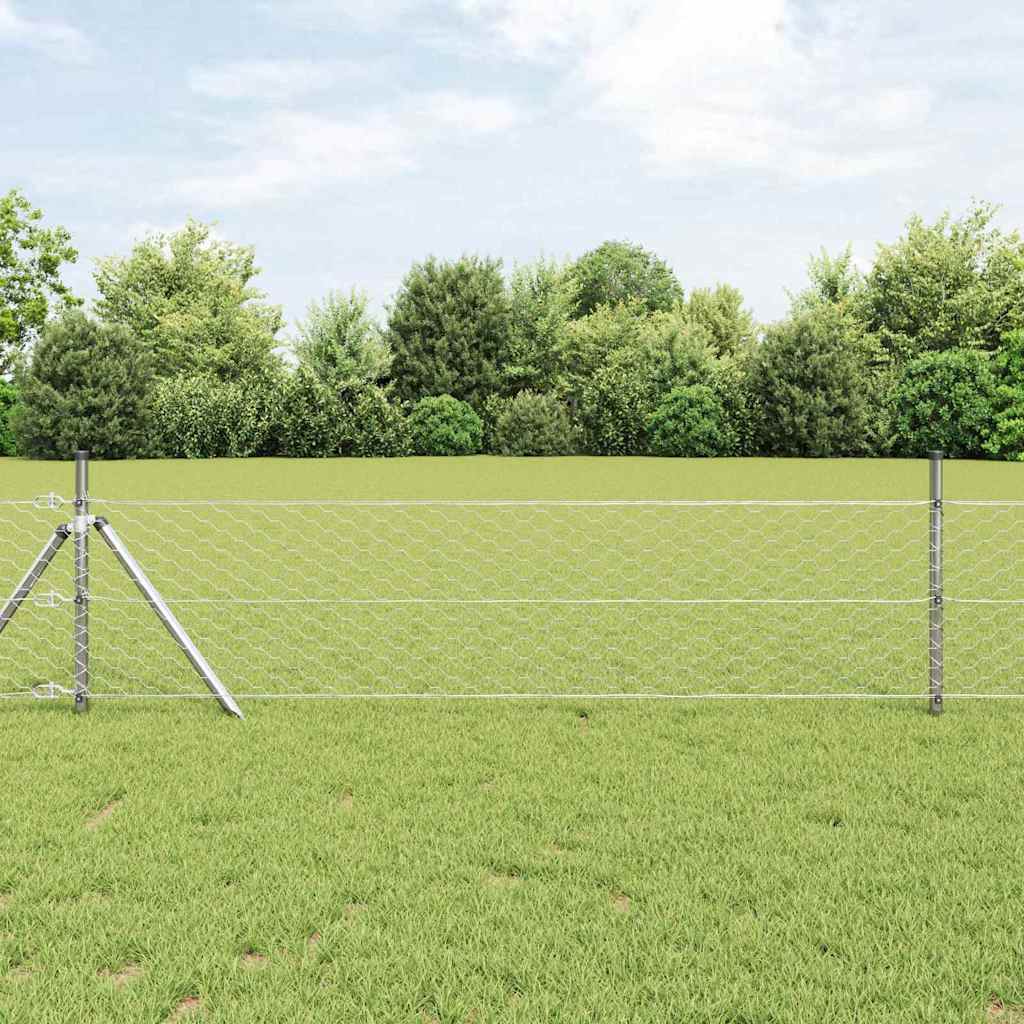 vidaXL Hexagonal Fence Ground Fix 25 x 0.4 m Galvanised Steel Silver 1
