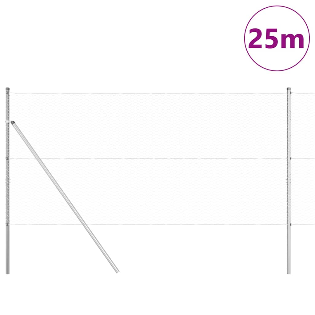 vidaXL Hexagonal Fence Ground Fix 25 x 1 m Galvanised Steel Silver 3