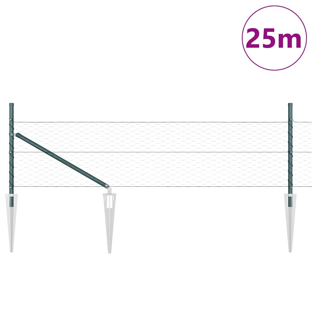 Hexagonal Fence with Post 25 x 1 m PVC-Coated Steel Mesh mesh Size 36 mm mesh Forest Green 0.5 m
