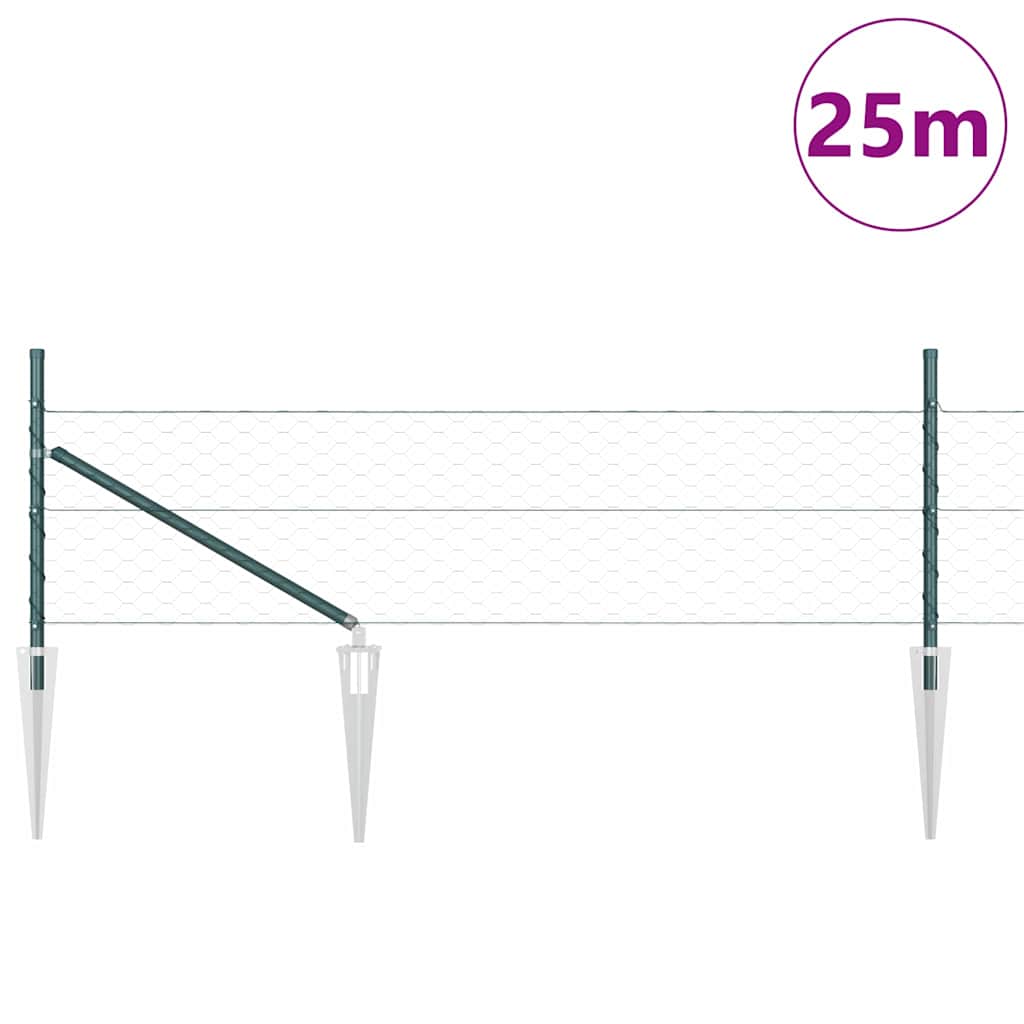 Hexagonal Fence with Post 25 x 1 m PVC-Coated Steel Mesh mesh Size 50 mm mesh Forest Green 0.5 m