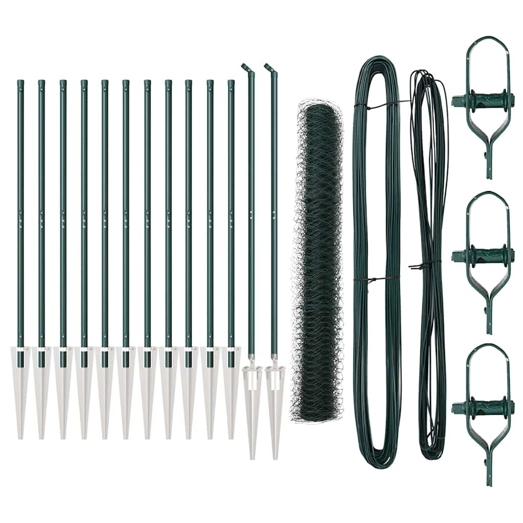 Hexagonal Fence with Post 25 x 0.4 m PVC-Coated Steel mesh Size 50 mm mesh Green 1.2 m