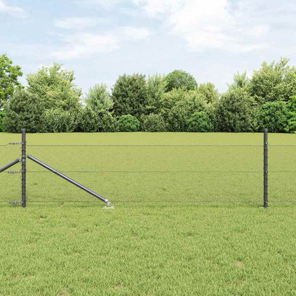 vidaXL Hexagonal Fence with Post 10 x 0.8 m PVC-Coated Steel Grey Mesh 1